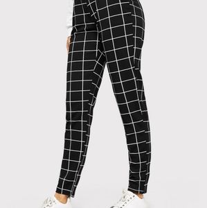 Grid slim elastic pants